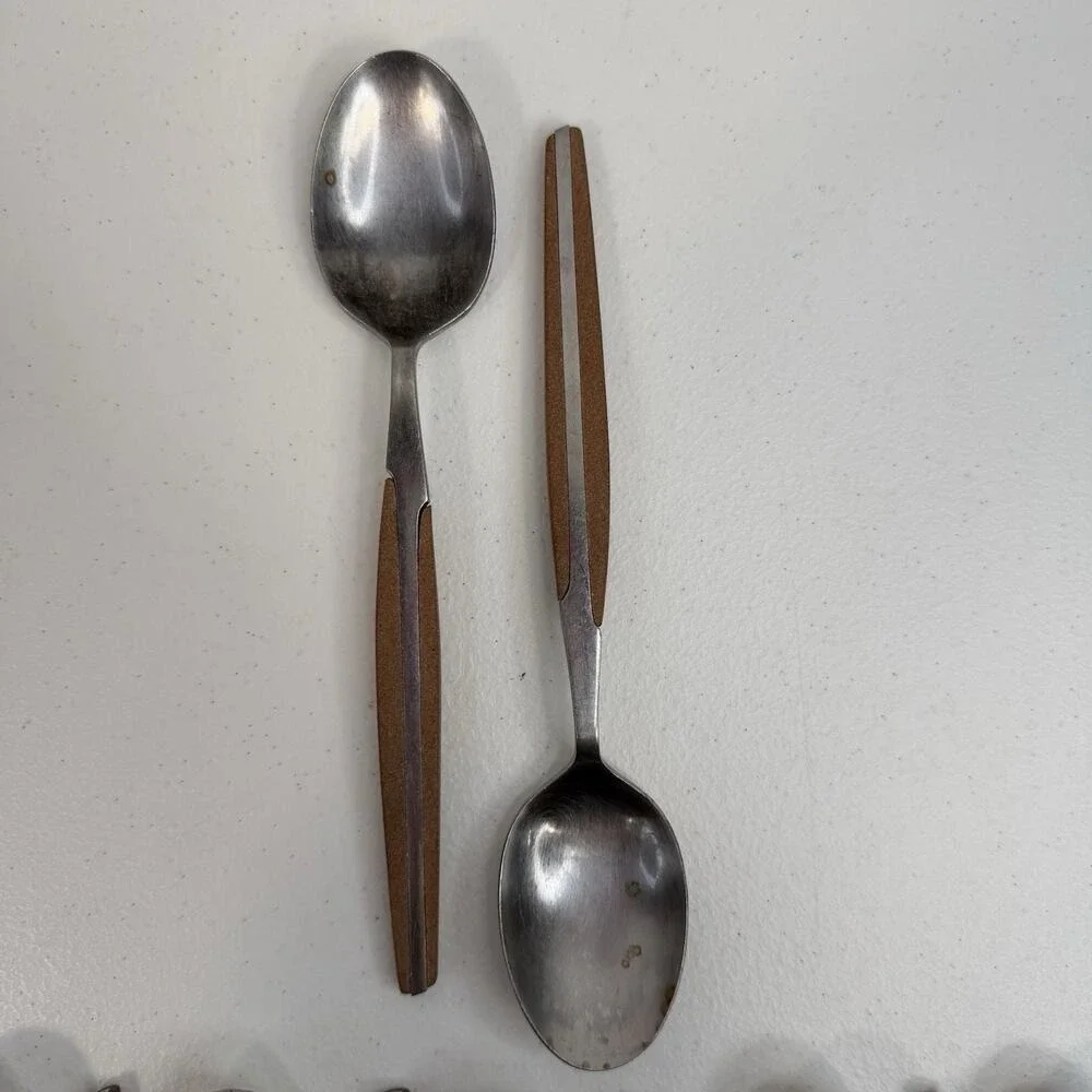 Eldan ELD2-BROWN‎ Set Of 12 Spoons Mid Century Modern Flatware Stainless Steel